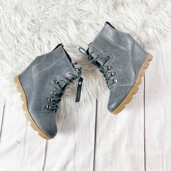 Sorel Joan Uptown Lace‎ Up Leather Wedge Bootie Round Toe Quarry Gum Size 10 - Picture 4 of 9